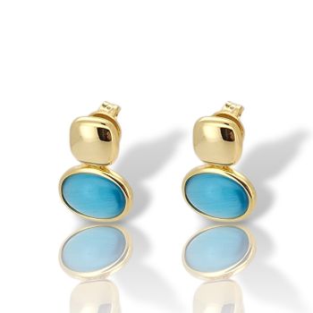Orecchini in Argento Placcato Oro con Occhio di Gatto Blu (code FC013654)