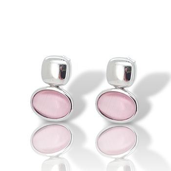 Orecchini in Argento Placcato Platino con Occhio di Gatto Rosa (code FC013656)