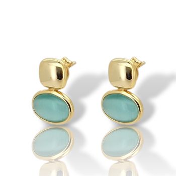 Orecchini in Argento Placcato Oro con Occhio di Gatto Verde (code FC013660)