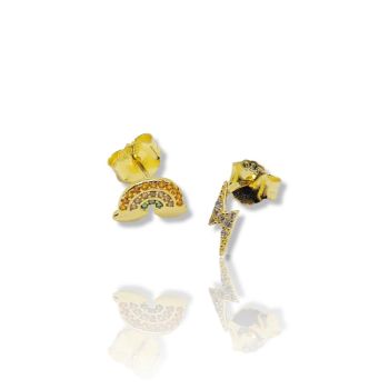 Σκουλαρίκια κεραυνός & ουράνιο τόξο απο επιχρυσωμένο ασήμι 925°  (code EA005406)