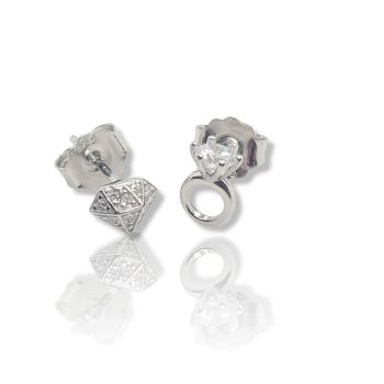 Σκουλαρίκια  ΔΑΧΤΥΛΙΔΙ & ΔΙΑΜΑΝΤΙ απο επιπλατινωμένο ασήμι 925°  (code FC005443)