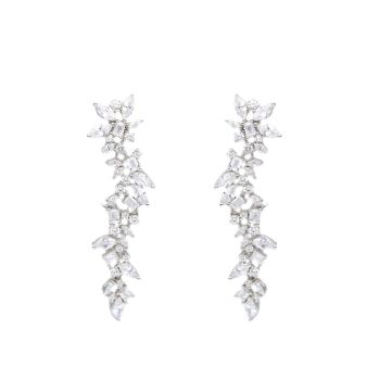 Orecchini Lunghi Pendenti in Argento 925 con Zirconi a Forma di Foglia (code S277229)