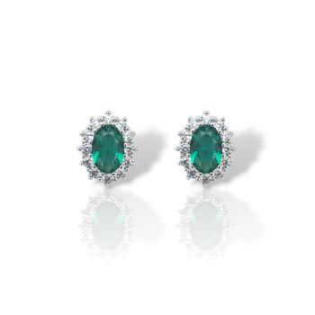 Orecchini in argento 925° rodiato con zirconi cubici e smeraldi sinthetici (code FC005495)