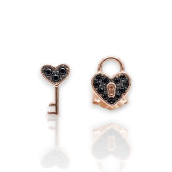Orecchini cuore & chiave in argento 925° dorato