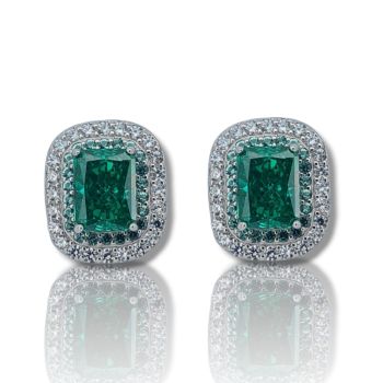 Orecchini in argento 925° rodiato con zirconi cubici e smeraldi sinthetici (code FC007882)