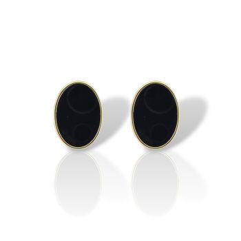 Orecchini in Argento Placcato Oro con Agata Nera Sintetica (FC013944)