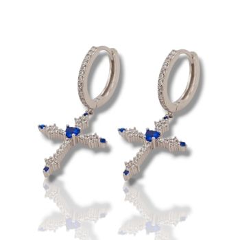 Σκουλαρίκια Σταυρός απο επιπλατινωμένο ασήμι 925° (code FCM002703)