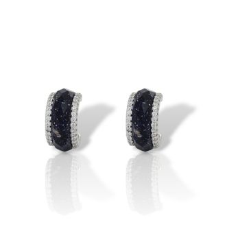 Orecchini a Cerchio in Argento Placcato con Pietra Nera Iridescente (code FCM002750)