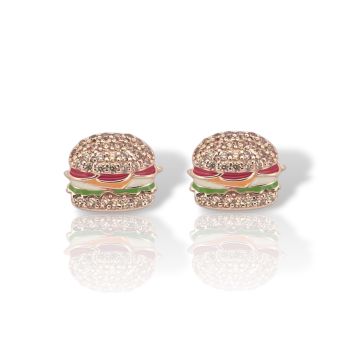 Orecchini a Forma di Hamburger in Argento Sterling Oro Rosa con Smalto e Zirconi (code GEM22874)