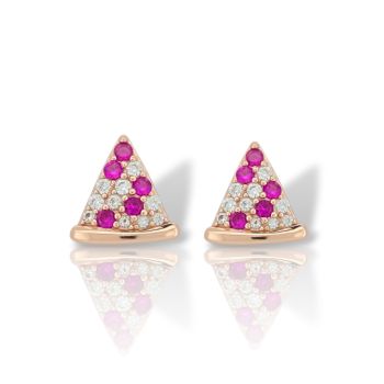 Orecchini a Forma di Pizza in Argento Sterling Oro Rosa con Smalto e Zirconi (code GEM22914)