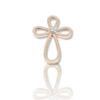 Croce in oro rosa k14 con cuore e zirconi cubici (code H1658)