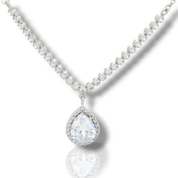 Κολιέ λευκόχρυσο κ14 ροζέτα με λευκά ζιργκόν (code AL2819)