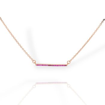 Κολιέ μπάρα απο ροζ χρυσό κ9 με φούξια ζιργκόν (code Μ2835)