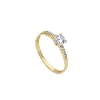 Anello solitario in oro giallo k14 con zirconio (code S253150)