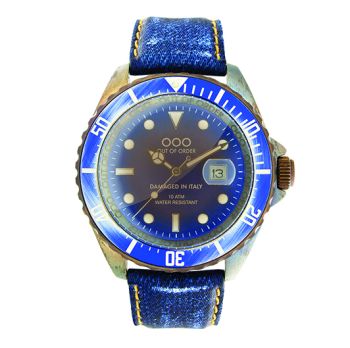 OUT OF ORDER Worn-out Dark Blue Jeans Leather Strap