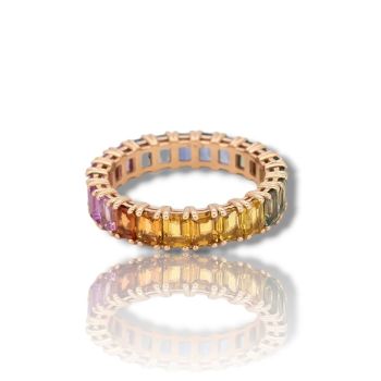 Δαχτυλίδι ολόβερο απο ροζ χρυσό κ14  με πολύχρωμα ζαφείρια (code M2873)