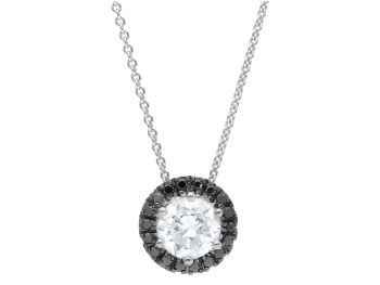 Μονόπετρο μενταγιόν απο λευκό χρυσό κ18 με διαμάντια και αλυσίδα (code S251390)