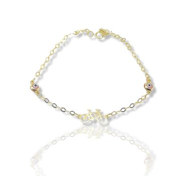 Βραχιόλι χρυσό κ9 με ποδηλατάκι και ματάκια (code AL2361)