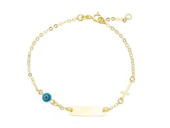 Βραχιόλι ταυτότητα με δύο ματάκια απο κίτρινο χρυσό Κ14 (code S254850)