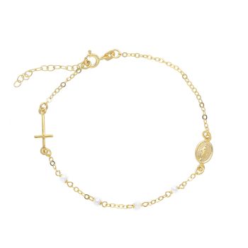Βραχιόλι απο χρυσό κ9 με Σταυρό και μαργαριτάρια (code  S278041)