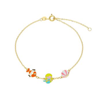 Βραχιόλι χρυσό κ9 με γοργόνα , ψαράκι και κοχύλι  (code S278999)