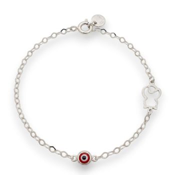 White gold bracelet k9 with a cat & an evil eye (code AL2149)
