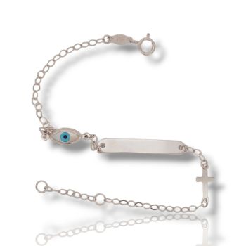 Bracciale identificativo in oro bianco con occhio Greco e croce k14 (code )