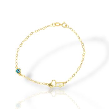Χρυσό βραχιόλι κ9 με φορτιγάκι και μπλέ ματάκι (code AL2831)