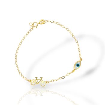 Βραχιόλι χρυσό κ14 με ποδηλατάκι και ματάκι (code AL2836)