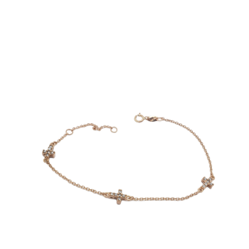 Βραχιόλι απο ροζ χρυσό κ9 με 3 σταυρουδάκια και λευκά ζιργκόν (code AL2171)