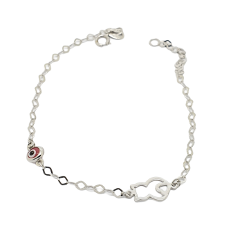Bracciale in oro bianco k9 con Gattino e Occhio Greco (code AL2149)