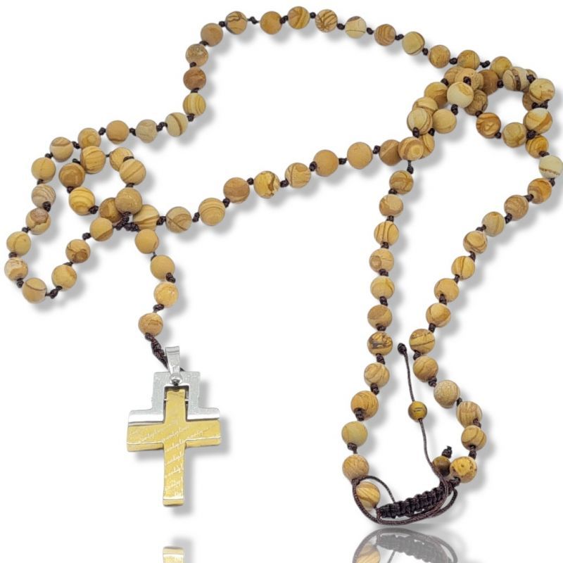 Φωτογραφία από Ροζάριο με  Jasper wooden  και ατσάλινο σταυρό (code KT2330)