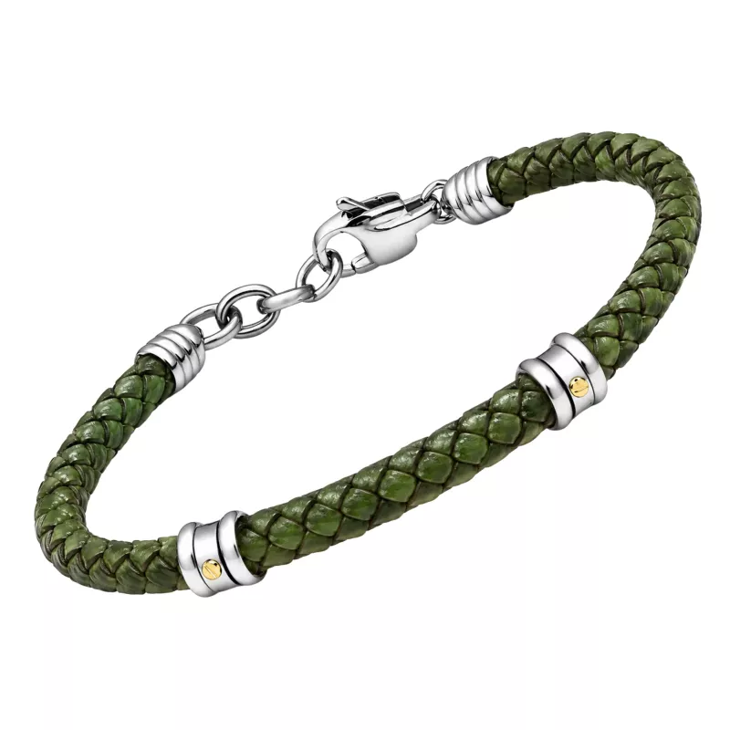 Φωτογραφία από Stainless steel bracelet and leather, featuring 18kt gold screws (gr 0.04)