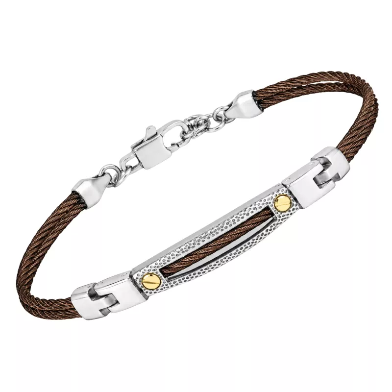 Φωτογραφία από Steel bracelet with micro-cast links, black PVD cable, and 18kt gold (0.06 g)