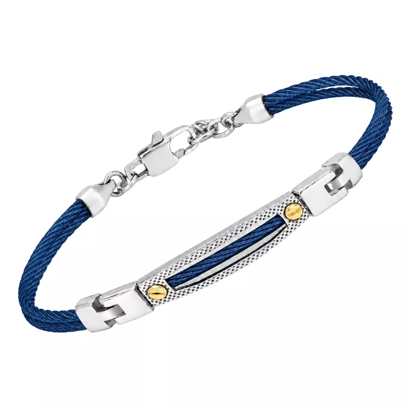 Φωτογραφία από Steel bracelet with micro-cast links, PVD cable, and 18kt gold (0.06 g)
