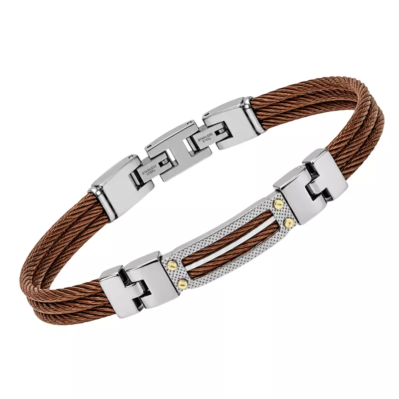Φωτογραφία από Steel bracelet with micro-cast links, black PVD cable, and 18kt gold (0.08 g)