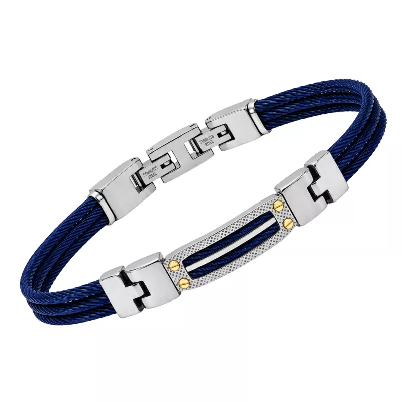 Φωτογραφία από Steel bracelet with micro-cast links, black PVD cable, and 18kt gold (0.08 g)