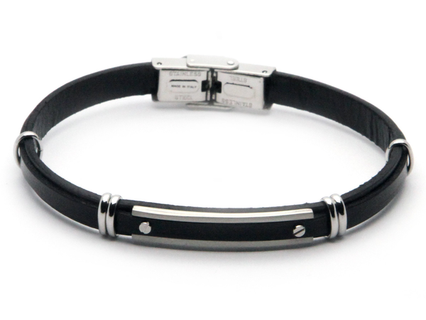 Φωτογραφία από Βραχιόλι από ανοξείδωτο ατσάλι με μαύρο δέρμα HO006-C5N