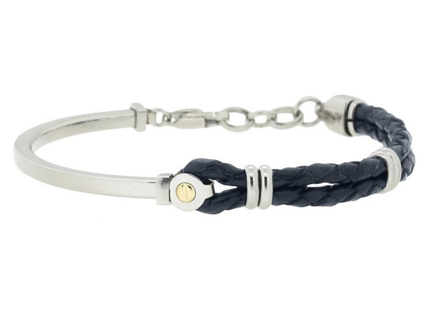 Φωτογραφία από Βραχιόλι από ανοξείδωτο ατσάλι με πλεκτό μπλέ δέρμα και κεντρικό στοιχείο από χρυσό 18 καρατίων ΗΟ016-B