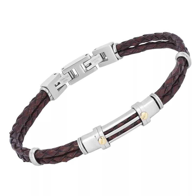 Φωτογραφία από Steel bracelet with micro-cast links, black PVD cable, and 18kt gold (0.06 g)