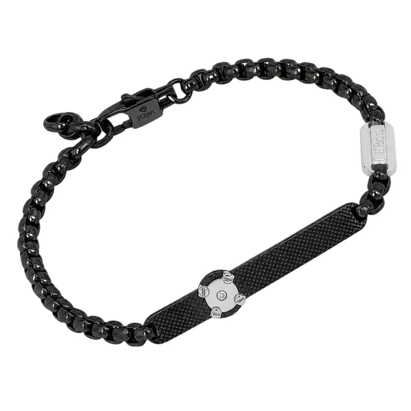 Φωτογραφία από Black PVD steel bracelet with a 0.015ct natural diamond.