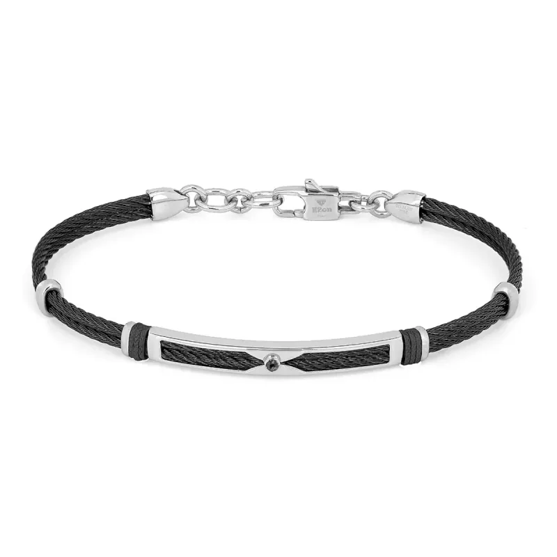 Φωτογραφία από Βραχιόλι από ανοξείδωτο ατσάλι και φυσικό μαύρο διαμάντι 0,025 καράτια HO052-2B