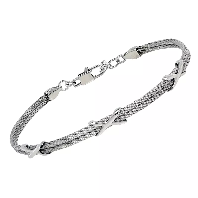 Φωτογραφία από Blue PVD steel cable bracelet with semi-finished components