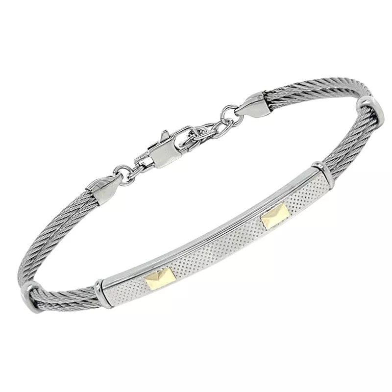 Φωτογραφία από Steel cable bracelet with a ribbed plate and 18kt gold (0.08 gr)   
