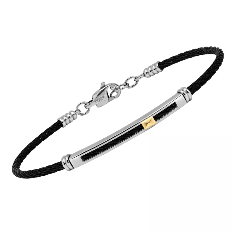 Φωτογραφία από Steel cable bracelet with a 'vision' plate and 18kt gold (0.04 g)   