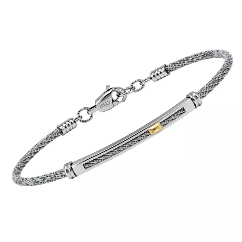 Φωτογραφία από Steel cable bracelet with a 'vision' plate and 18kt gold (0.04 g)   