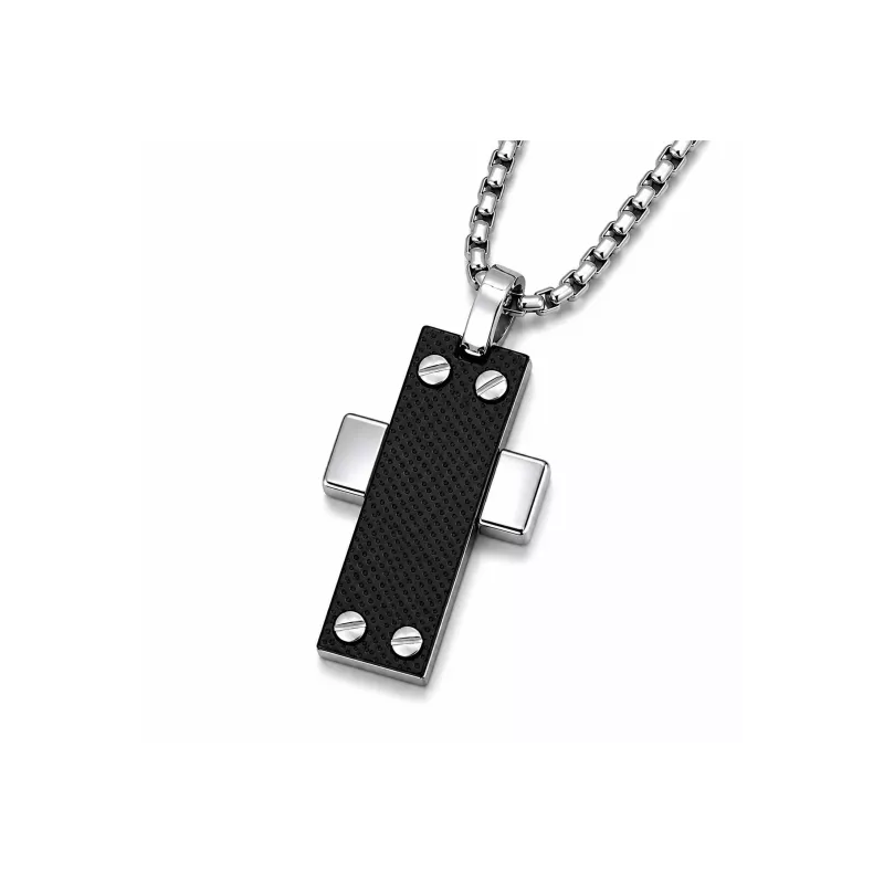 Φωτογραφία από Steel necklace with a cross pendant and black PVD plate with screws