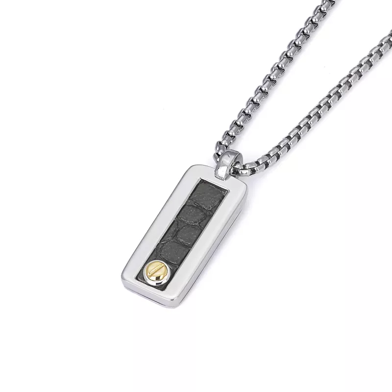 Φωτογραφία από Steel necklace with textured black leather and an 18kt gold screw (0.03 g)