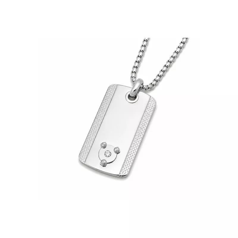 Φωτογραφία από Necklace with a steel pendant, ribbed PVD plate, and a 0.022 ct diamond