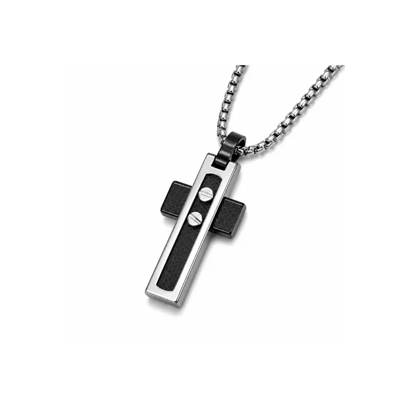 Φωτογραφία από Steel necklace with a cross pendant and black PVD plate with screws